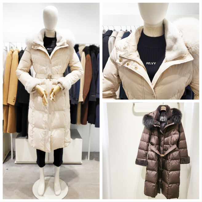 올리비아로렌 럭셔리한 슬림 구스다운 패딩 벨티드 롱 점퍼 nc청주점 vvpkd4wb261