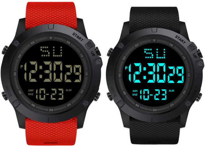 에코럭키 패션 군인시계 방수 알람 스톱워치 백라이트 군입대필수품, 패션 밀리터리시계-레드, 1개