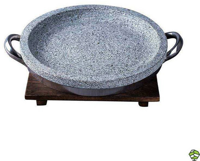 불고기판 돌솥 고기 구이판 곱창 삼겹살 원형 불판 돌판 한식, 돌솥 지름 20센티 나무접시 포함