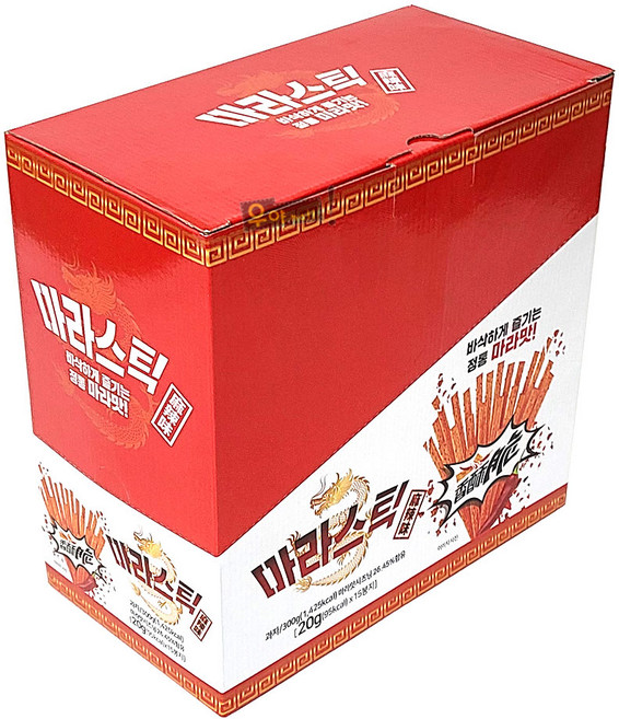 마라스틱 20g 15개 1박스 바삭하게 즐기는 마라맛 과자 간식 주전부리 시즈닝, 300g