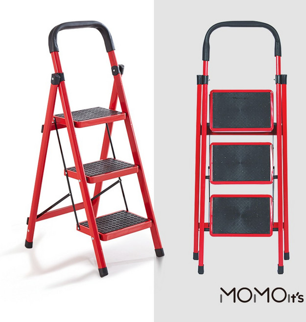 모모이츠 다목적 접이식 안전 가정용 레드 사다리, 1개