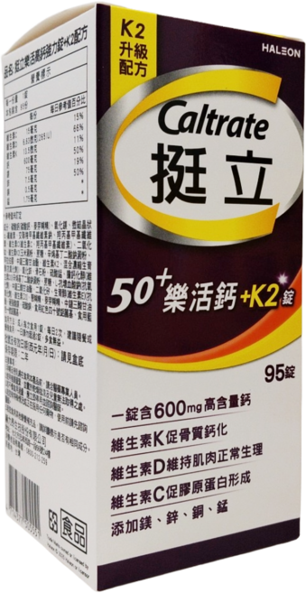 Caltrate 挺立 50+ 樂活鈣+K2錠, 1個, 95份