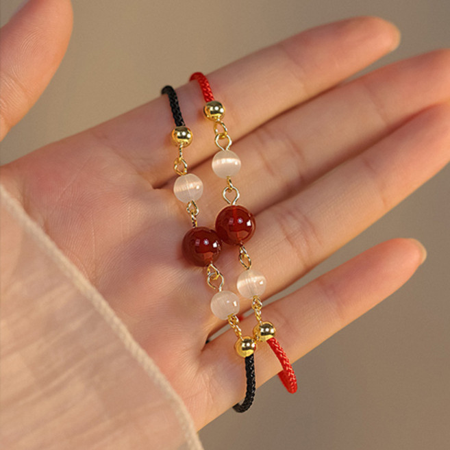 티큐 행운 재물 금전 소원성취 뱀줄 체인 홍마노 팔찌 2종 세트 A2031S