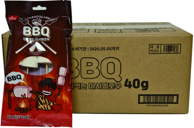 Tommy&Tim 구워먹는 캠핑 간식 BBQ 캠핑꼬치 롱 마시멜로우 40g(유통기한:2026.05.05일까지), 40g, 24개