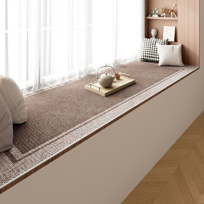 仿劍麻日式榻榻米落地窗臺書房臥室墊子茶桌飄窗客廳地毯異形定製, 灰咖【布藝印染/硅膠底水晶絨】,50X200cm【防水防污防暴曬】