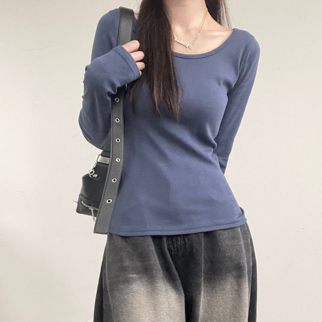 [여리핏/소장템!]라운드 유넥 긴팔 티셔츠 레이어드 이너티 무지티 기본티셔츠 데일리