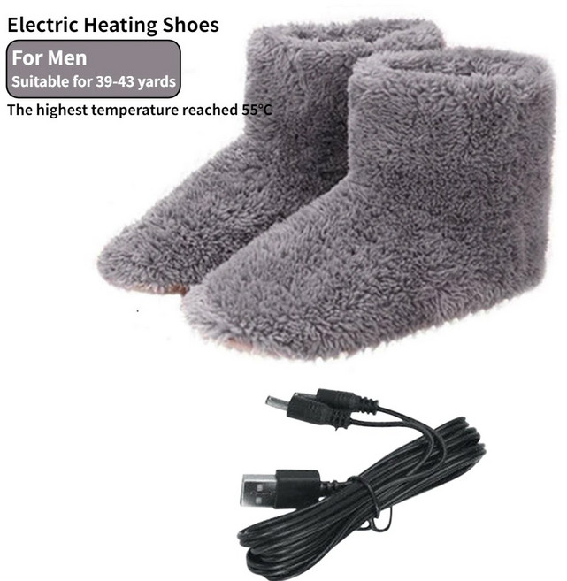남녀공용 USB 전기 난방 신발 편안한 플러시 발 워머 세탁 가능한 온열 신발 실내 야외 겨울, 03 size 39-43, 1) 사이즈 39-43