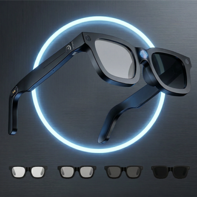 AI 스마트 안경 카메라 손떨림방지 1080P 녹화 800만화소 액션캠 바디캠 실시간 번역 음성비서 블루투스 통화 음악재생, 블랙, 터치 변색렌즈 32GB
