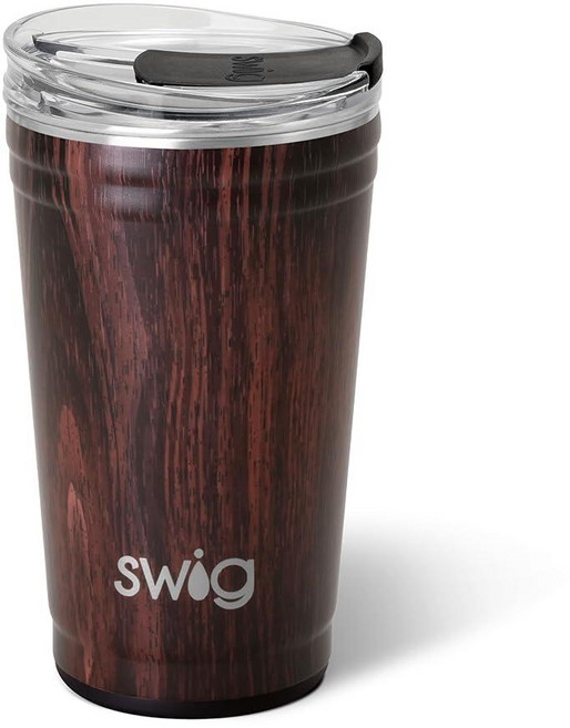 Swig Life 710ml(24온스) 파티 컵 EZ 슬라이더 뚜껑이 있는 쌓을 수 있는 단열 여행용 커피 텀블러 컵 홀더 친화적 스테인리스 스틸 709.8ml(24온스), BOURBON BARREL