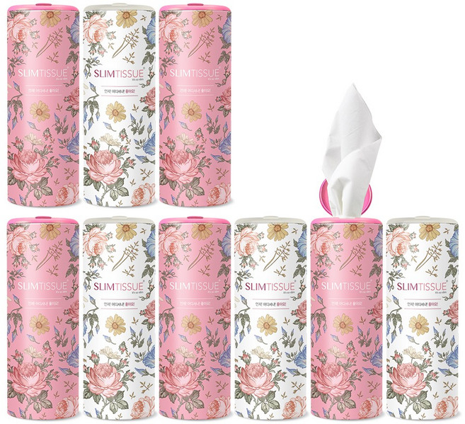 선물세트 9P [플라워세트] / 슬림티슈 캔티슈 대나무티슈 꽃디자인 인테리어 용품 차량용 휴대용 티슈 선물하기, 1세트, 9개입