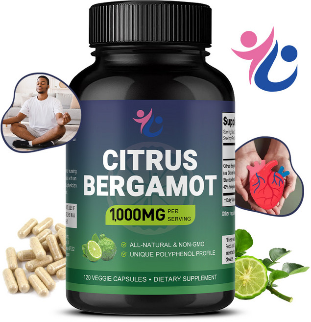 만다린 베르가못 추출물 1000mg - 유기농 보충제 고콜레스테롤 심장 건강 및 노화에 적합한 비건 캡슐, 1개, 60회분