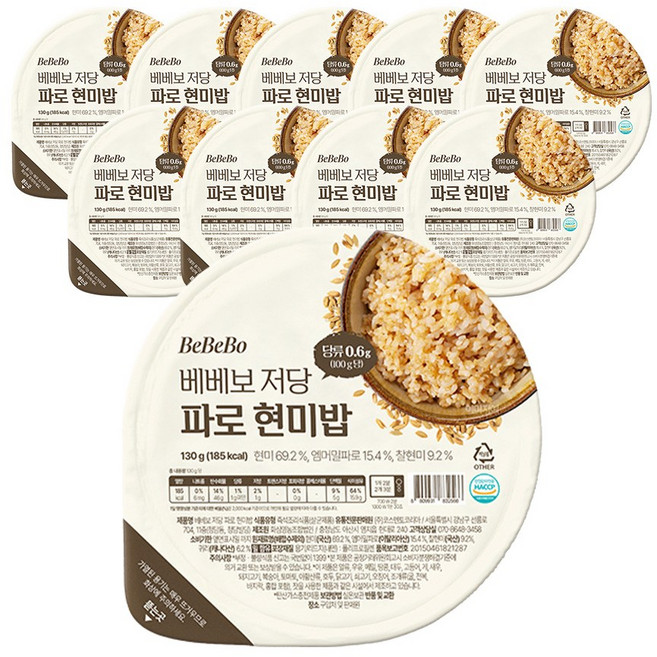 [다이어트+식이섬유64%]베베보 저당 파로현미밥, 10개, 130g