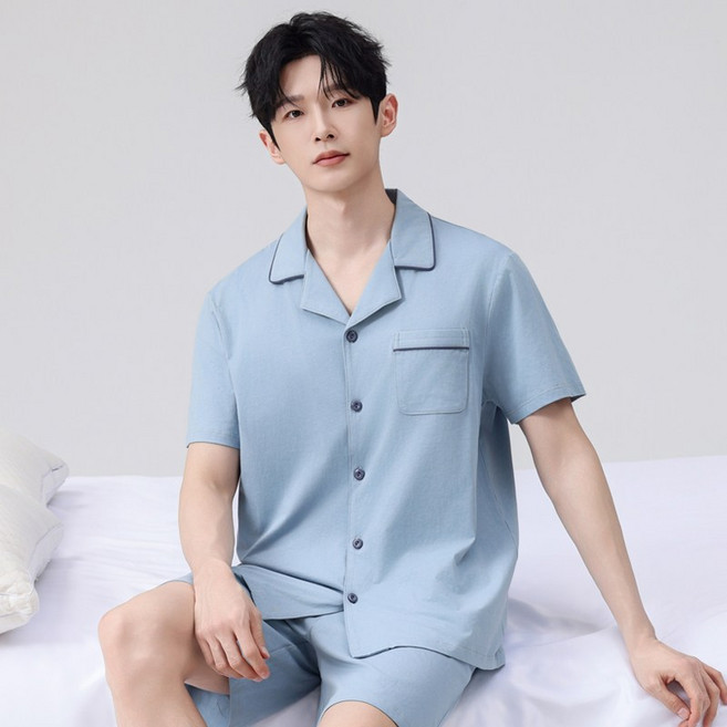 순면100% 남성용 썸머 잠옷 세트 쾌적 소프트 파자마 홈웨어 Z-761