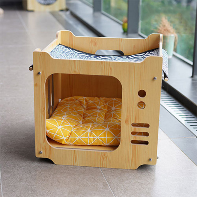 엔룸 숨숨집 원목 고양이집 중형/대형 방석&해먹포함, 텔레비전, 1개