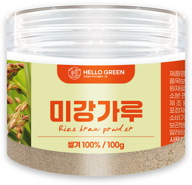 헬로우그린 국산 100% 미강가루 분말 100g(통) 쌀겨가루 미용팩 마스크팩 곡물팩 천연팩 저자극, 1개, 1개입