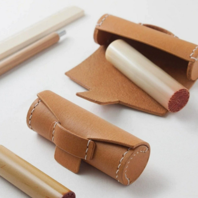 휴대용 가죽 도장 케이스 도장지갑 도장집, 1개, 라이트브라운