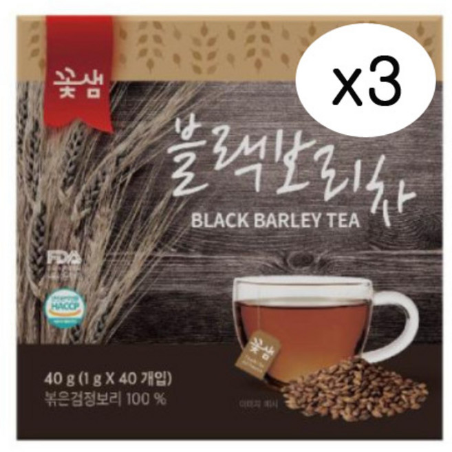 꽃샘 블랙보리차 (1gx40티백)3개, 1g, 40개입, 3개
