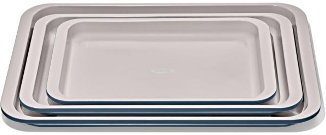 OXO 굿 그립 논스틱 프로 세라믹 코팅 금속 베이크웨어 15인치 피자 팬 – 비스킷, Storm Blue, 3-Piece Set