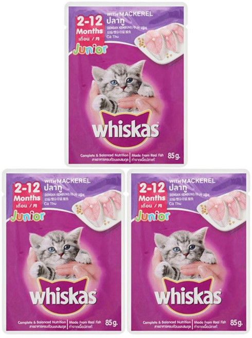 우리H 고양이 파우치 고등어 80g 3P 위스카스 주니어 사료 haru*011479001EA sou+28302qI, 85g