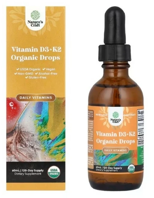 Natures Craft 유기농 비타민D3 플러스 K2 드롭 알코올 무함유 60ml 1개 - 쿠팡