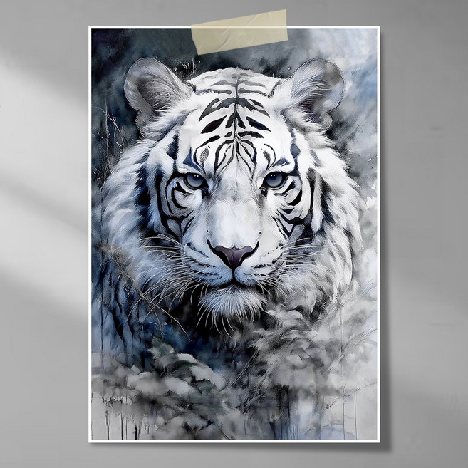 엘티에프티 성공 승진을 부르는 호랑이 포스터 그림(액자 제외) 황호랑이 백호랑이 그림 액운방지 사업잘되는 인테리어 포스터, 강렬한 백호의 눈빛 포스터