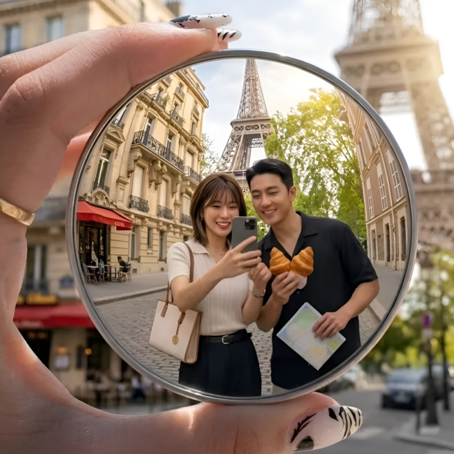 모아룬 여행 셀카 촬영용 볼록거울, 1개, 실버