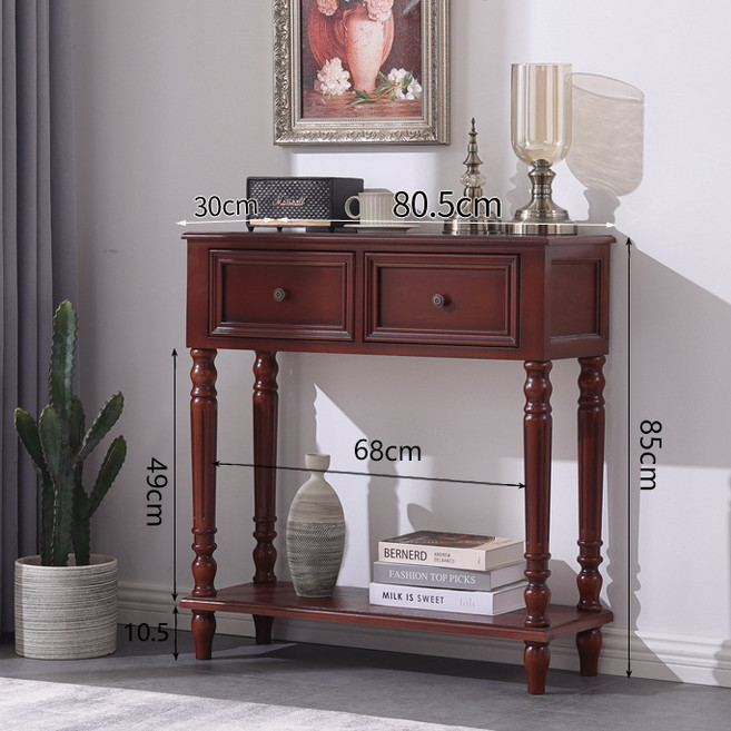 앤틱콘솔 원목 슬림 콘솔 서랍 거실 현관 통로 엔틱 수입 가구 클래식 테이블, 레드월넛 0.8미터