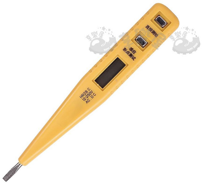 多功能驗電筆 12-250V AC D.C, 1個, 黃