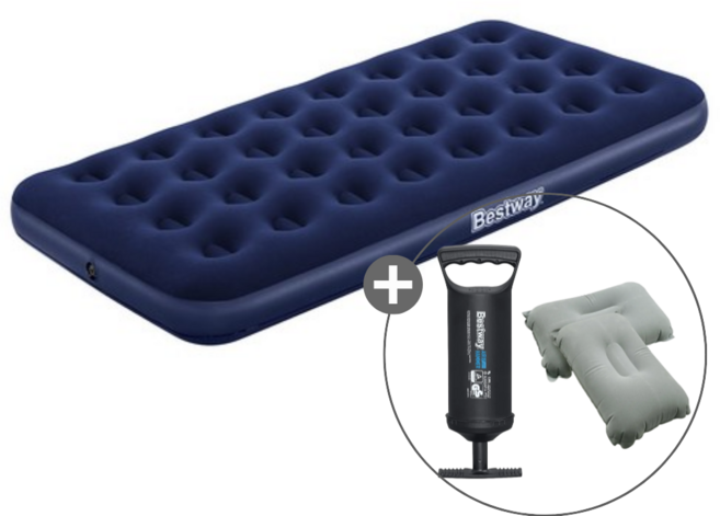 캠프빌리지 베스트웨이 에어매트+베개 2개+작은손펌프 세트, 블루