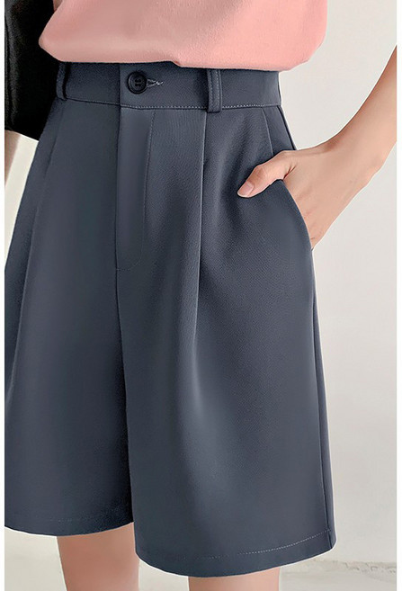 櫻桃大尺碼 西裝短褲女夏季高腰顯瘦寬松休閑a字五分中褲
