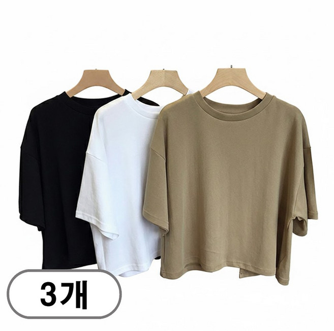 차쿠 여성 1+1+1 크롭 반팔 티셔츠 뒷트임 루즈핏 크롭 티셔츠
