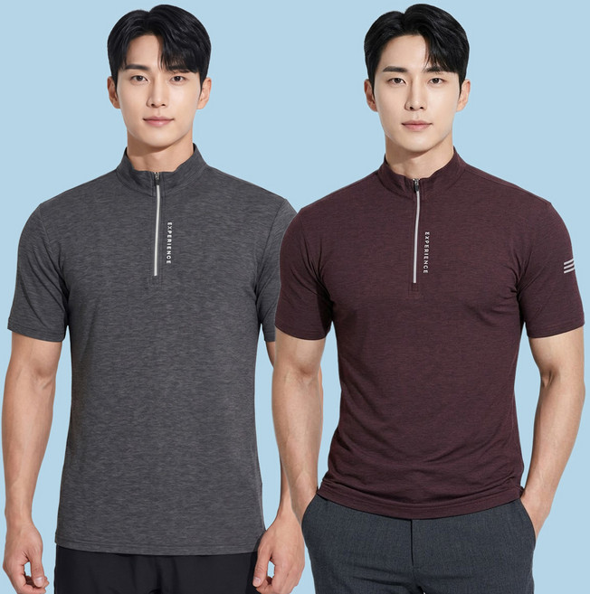 [이지바이] (1+1) 남성 반팔 집업티_텐션 좋은 쿨 빅사이즈 등산 아웃도어 반팔 집업 티셔츠