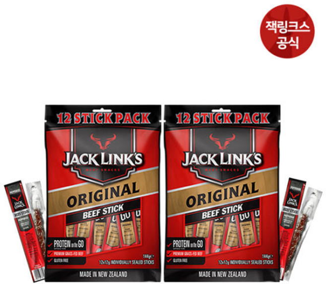 잭링크스 비프 스틱 오리지널 육포, 144g, 2개