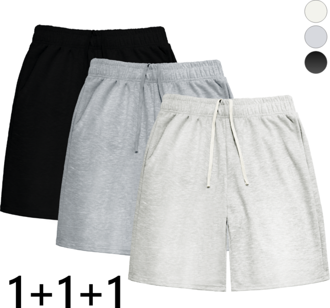 하바우 남여공용 데일리 5부 면 트레이닝 와이드 반바지 3종 세트