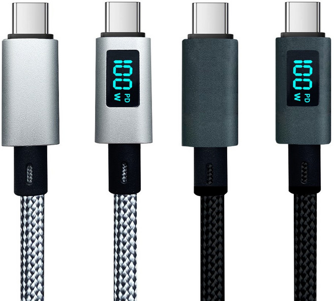 보스위즈 LED 디스플레이 C to C타입 PD 100w 초고속 충전 데이터 케이블 2M BOS-100LCD, 실버, 1개