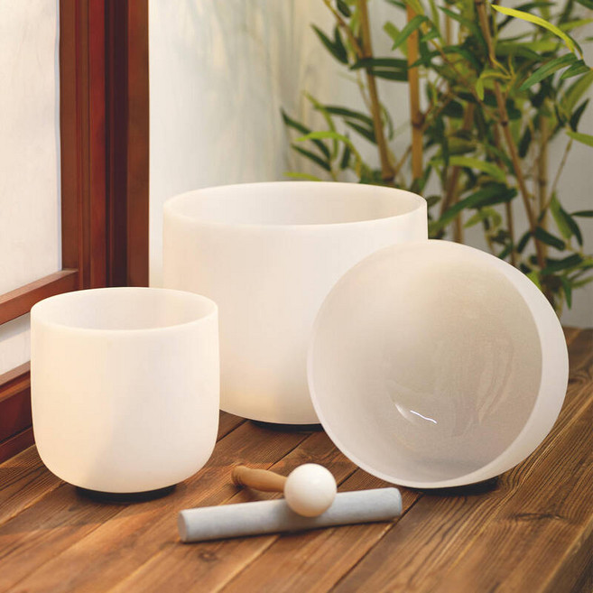 명상 싱잉볼 KVKA 10"F 8"G 6"B 432hz 440hz 서리로 덥은 석영 크리스탈 노래 그릇 차크라 요가 사운드 치유 음악 명상을위한 3 개 세트, 1개