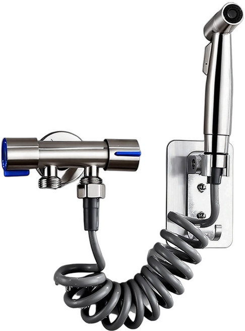 Jeernare 304 스텐 욕실청소 샤워건 욕실 스프레이건+코일호스 3m + T밸브+ 무타공 거치대 세트, 은색, 1개