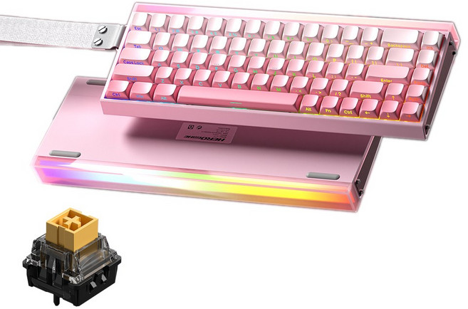 AULA HERO 68 HE 마그네틱 자석축 기계식 키보드 유선 8K 게이밍 키보드, RGB lighting box wired, pink side engraving