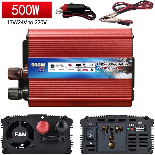 車載逆變器 12V/24V 轉 110V/220V 電源轉換器 - 修正波 鋰電池適用, 1個, DA12伏特,300瓦/500瓦