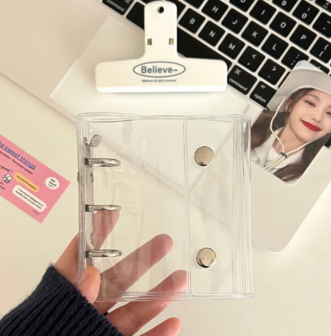 해피지니 미니3공 와이드 똑딱이 다이어리 현금바인더 포카앨범 포카 미니다이어리 투명다이어리 PVC 바인더 현금생활 저축챌린지, 1개, 실버