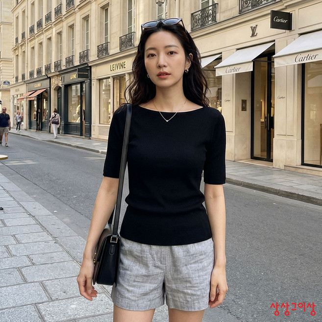 상상그이상 여성용 국내제작 5부 입술넥 니트 여성스러운 보트넥 디자인 여리여리핏 5부소매 촉감좋은 14컬러 사계절 베이직니트