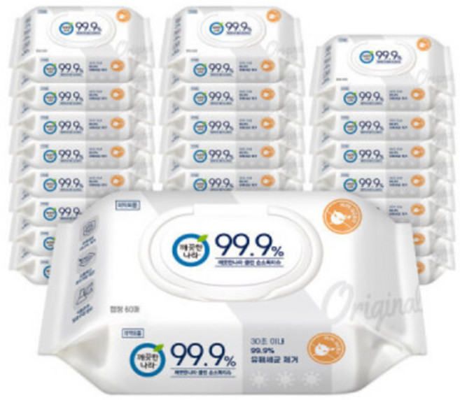 깨끗한나라 클린 손소독티슈 99.9% 캡형 60매 24, 1개입