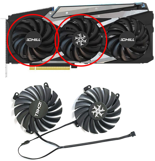 호환 3팬/1 세트 CF-12915S Rtx 3080 Ichill X4 Gpu 팬 INNO3D rtx Ti 그래픽 냉각 팬, 01 2pcs, 2) 2pcs