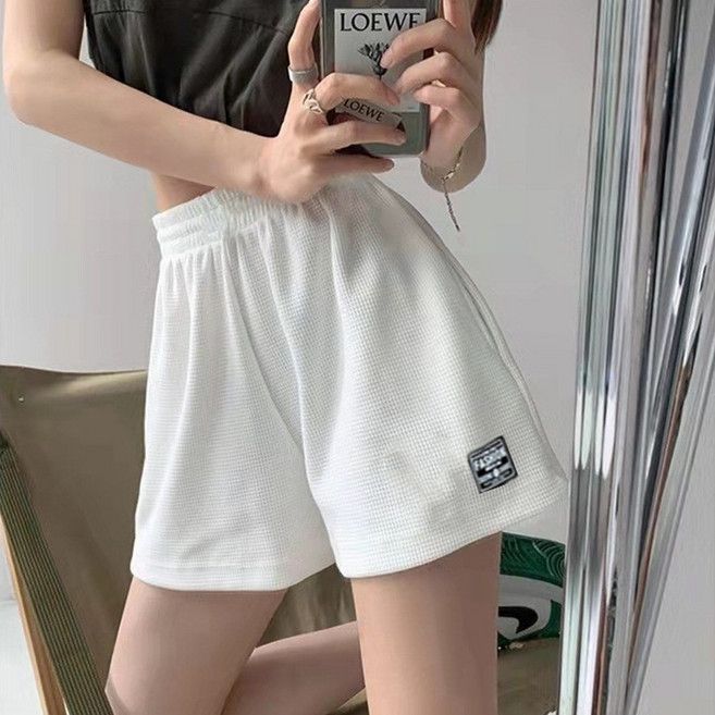 華夫格韓版寬鬆高腰休閒運動短褲 - 女款舒適百搭高腰短褲