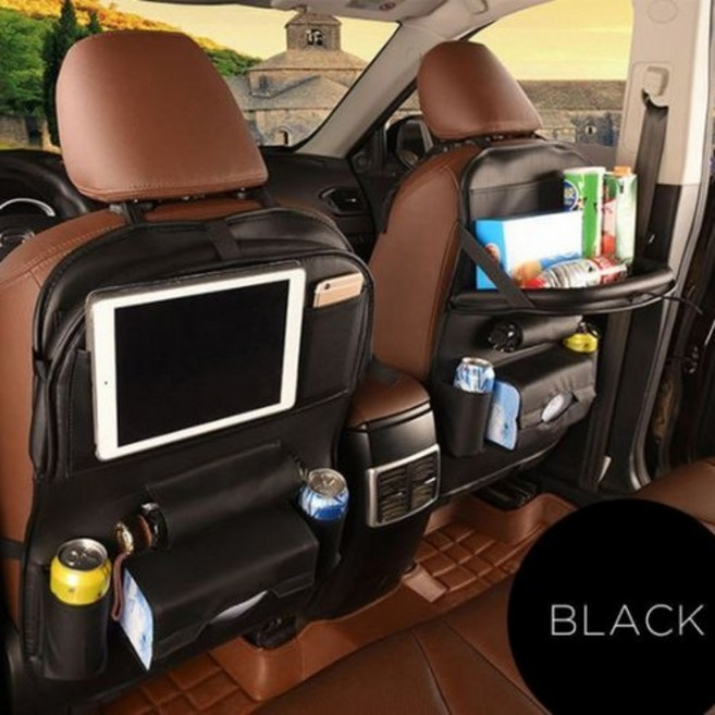 [생활모아] AniThing 고급 자동차 운전석 차량용 실내 뒷자석 보조석 컵 홀더 간편 수납 정리 시트 간이 가죽 테이블 파우치 멀티 포켓 3종 클레식 용품, 1개