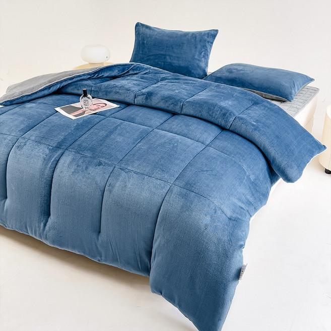 VERVEO 패밀리 겨울 보온 세트 양면 극세사 이불 커버 + 패드 + 베개커버