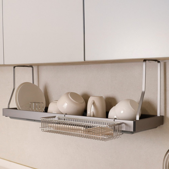 스텐팩토리 알루미늄 부착식 스텐304 식기건조대 싱크선반 800 멀티바스켓, 1개, 실버, 1단