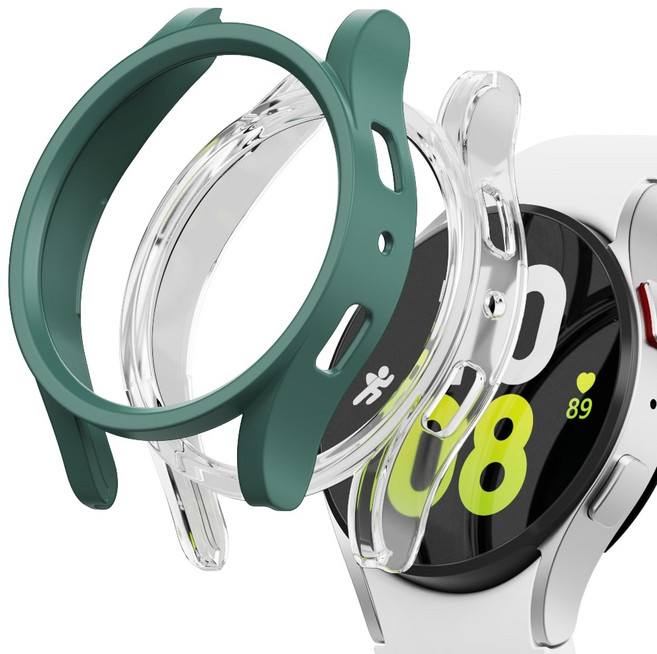 가꼬싶다 변색없는 하드커버 갤럭시 워치 케이스 2개입, 투명+다크 그린, 2개