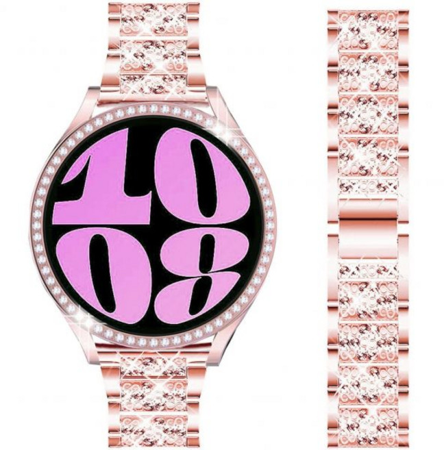 삼성 갤럭시 워치 6 40mm 44mm 클래식 43mm 47mm 20mm 호환 밴드 여성/남성용 보호 케이스 포함 블링 다이아몬드 라인스톤 메탈 스트랩, S02- Pink, galaxy watch 6 (44mm), 1개