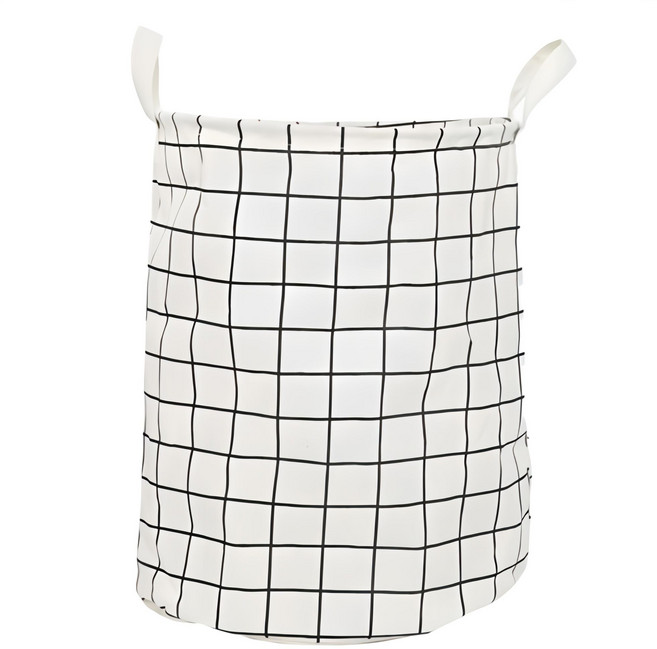 하이퍼플래닛 체크 원형 패브릭 접이식 다용도 빨래바구니, 화이트